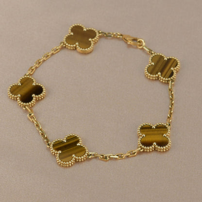 [NOBLE AURA]CLOVER  5 MOTIFS TIGER EYE BRACELET
