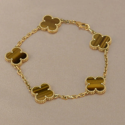 [NOBLE AURA] CLOVER 5 MOTIFS TIGER EYE BRACELET COLLECTION