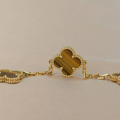 [NOBLE AURA] CLOVER 5 MOTIFS TIGER EYE BRACELET COLLECTION