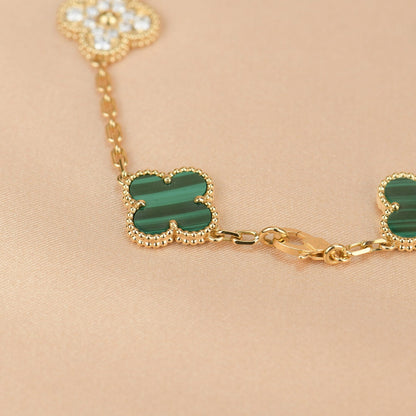 [NOBLE AURA]CLOVER  5 MOTIF MALACHITE DIAMOND BRACELET