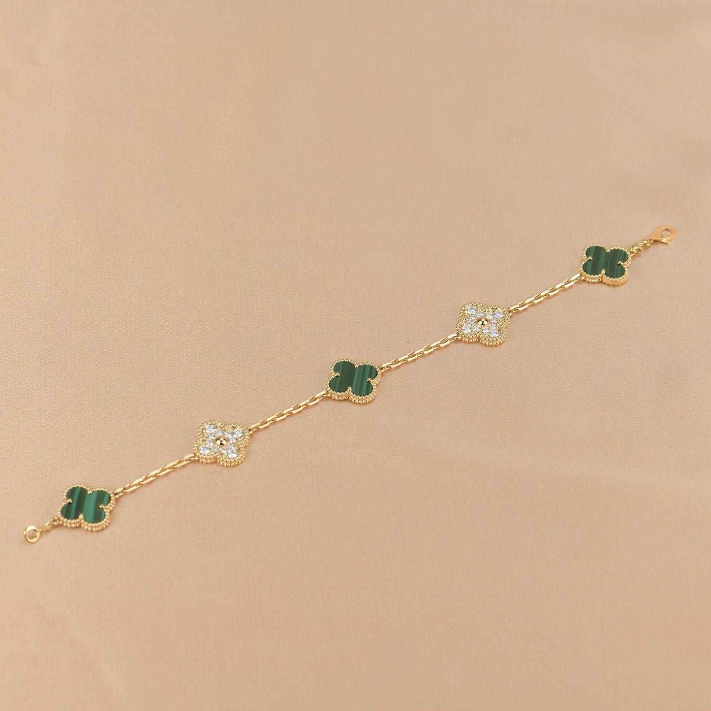 [NOBLE AURA]CLOVER  5 MOTIF MALACHITE DIAMOND BRACELET