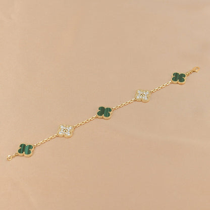 [NOBLE AURA]CLOVER  5 MOTIF MALACHITE DIAMOND BRACELET