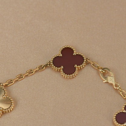 [NOBLE AURA]CLOVER  5 MOTIFS CARNELIAN GOLD BRACELET