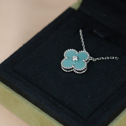 [NOBLE AURA]CLOVER 15MM DIAMOND SVRES PORCELAIN  NECKLACE SILVER