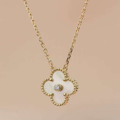[NOBLE AURA]CLOVER 15MM DIAMOND GOLD MOTHER OF PEARL NECKLACE