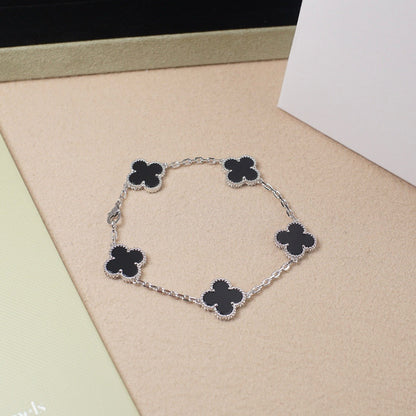 [NOBLE AURA]CLOVER 5 MOTIF ONYXS  BRACELET SILVER
