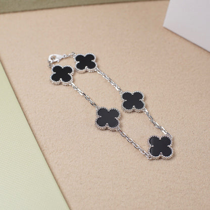 [NOBLE AURA]CLOVER 5 MOTIF ONYXS  BRACELET SILVER