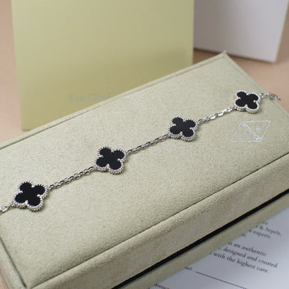 [NOBLE AURA]CLOVER 5 MOTIF ONYXS  BRACELET SILVER