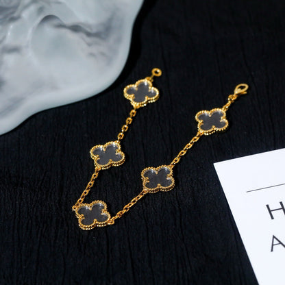 [NOBLE AURA]CLOVER 5 MOTIF ROCK CRYSTAL PINK GOLD BRACELET