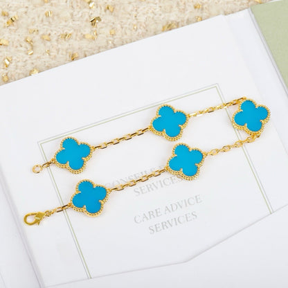 [NOBLE AURA]CLOVER 5 MOTIFS TURQUOISE BRACELET