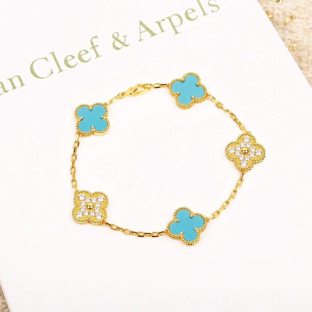 [NOBLE AURA] CLOVER 5 MOTIF TURQUOISE BRACELET COLLECTION