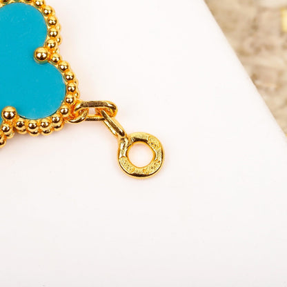 [NOBLE AURA]CLOVER 5 MOTIF TURQUOISE DIAMOND GOLD BRACELET