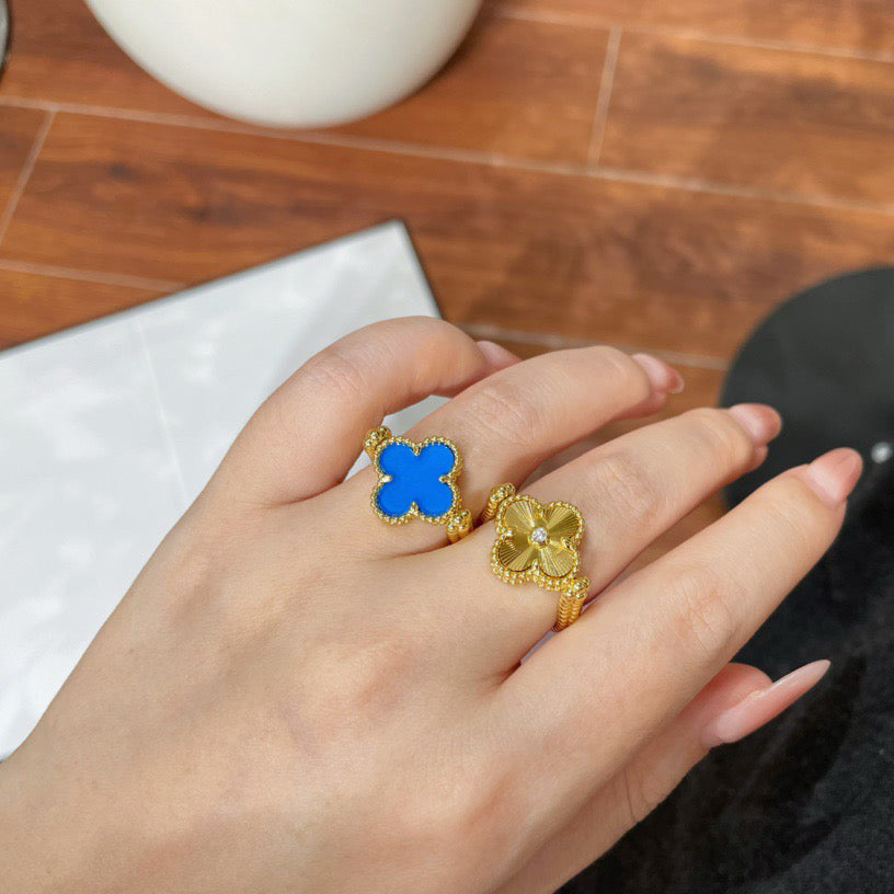 [NOBLE AURA]CLOVER RIVERSIBLE BLUE AGATE RING