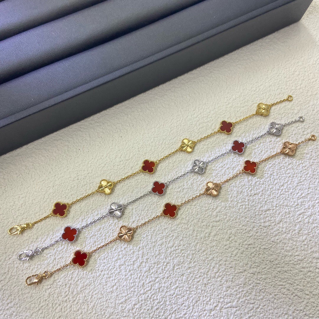 [NOBLE AURA]CLOVER 6 MOTIF RED AGATE LASER BRACELET