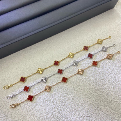 [NOBLE AURA]CLOVER 6 MOTIF RED AGATE LASER BRACELET