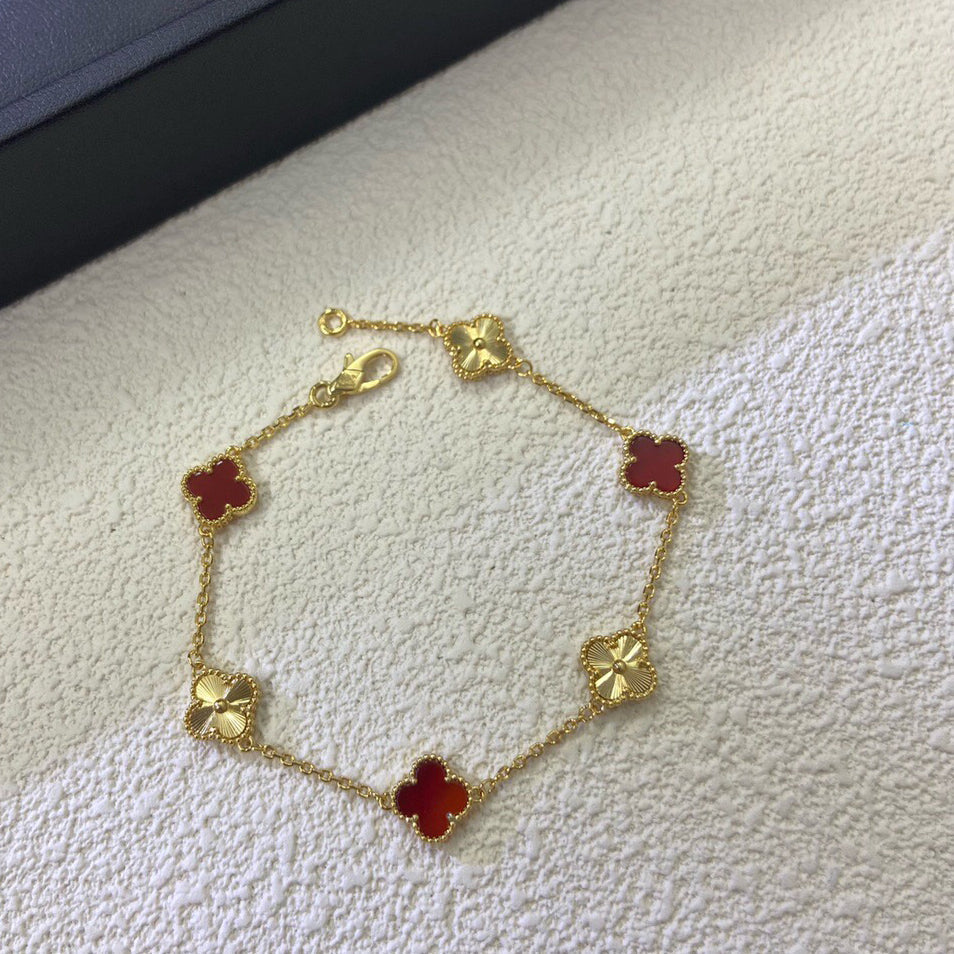 [NOBLE AURA]CLOVER 6 MOTIF RED AGATE LASER BRACELET