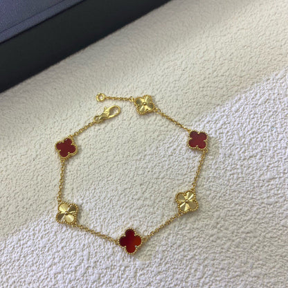 [NOBLE AURA]CLOVER 6 MOTIF RED AGATE LASER BRACELET