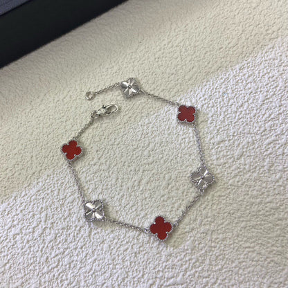 [NOBLE AURA]CLOVER 6 MOTIF RED AGATE LASER BRACELET