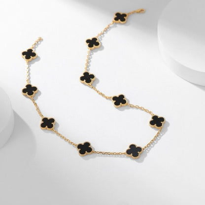 [NOBLE AURA]CLOVER 10 MOTIFS ONYX NECKLACE
