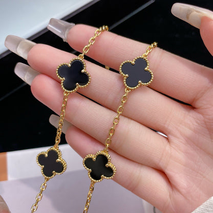 [NOBLE AURA]CLOVER 10 MOTIFS ONYX NECKLACE