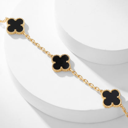 [NOBLE AURA]CLOVER 10 MOTIFS ONYX NECKLACE