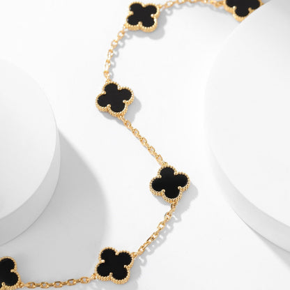[NOBLE AURA]CLOVER 10 MOTIFS ONYX NECKLACE