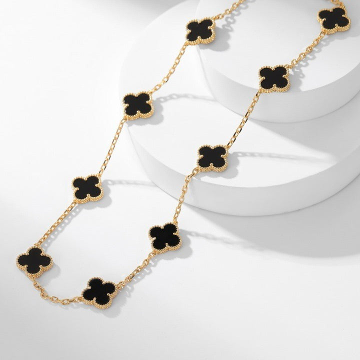 [NOBLE AURA]CLOVER 10 MOTIFS ONYX NECKLACE