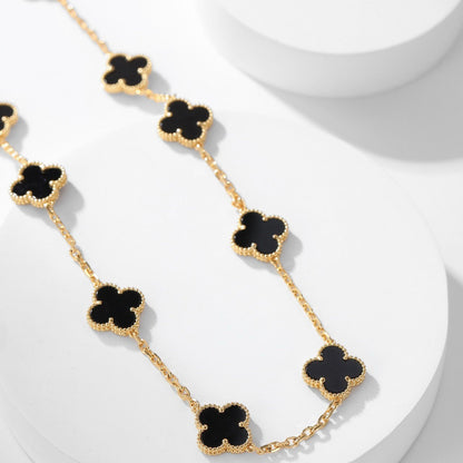 [NOBLE AURA]CLOVER 10 MOTIFS ONYX NECKLACE