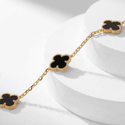 [NOBLE AURA]CLOVER 10 MOTIFS ONYX NECKLACE