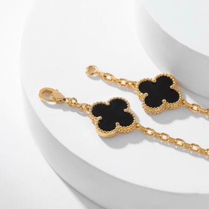 [NOBLE AURA]CLOVER 10 MOTIFS ONYX NECKLACE