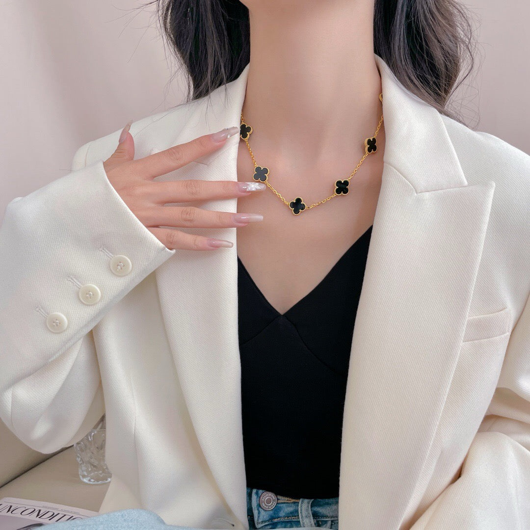 [NOBLE AURA]CLOVER 10 MOTIFS ONYX NECKLACE