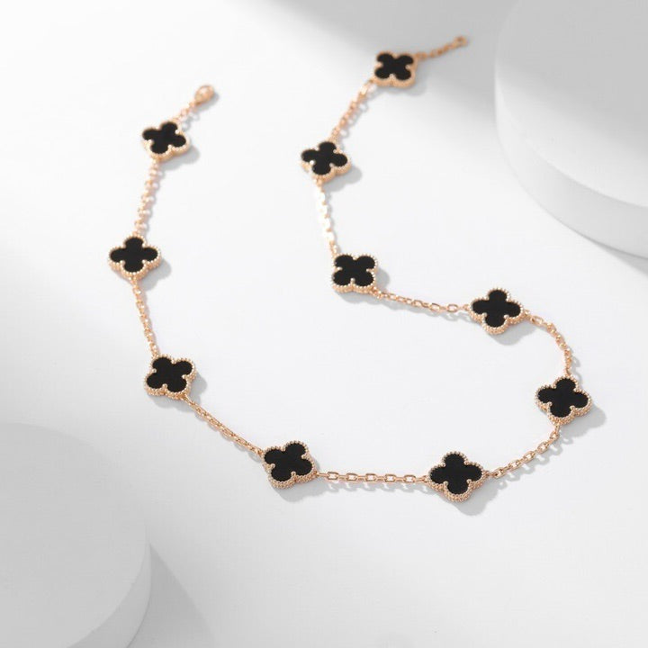 [NOBLE AURA]CLOVER 10 MOTIFS ONYX NECKLACE
