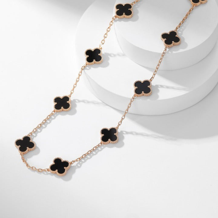 [NOBLE AURA]CLOVER 10 MOTIFS ONYX NECKLACE