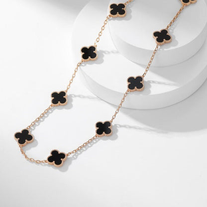 [NOBLE AURA]CLOVER 10 MOTIFS ONYX NECKLACE