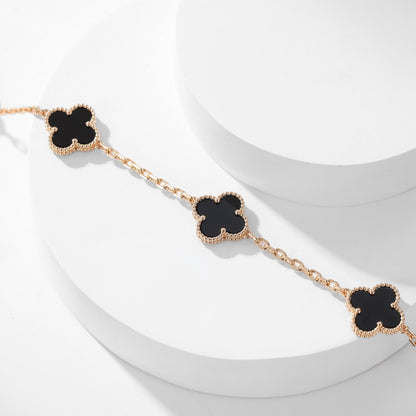[NOBLE AURA]CLOVER 10 MOTIFS ONYX NECKLACE