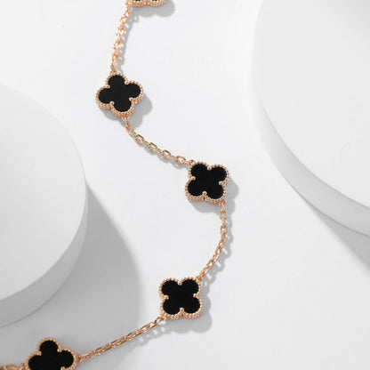 [NOBLE AURA]CLOVER 10 MOTIFS ONYX NECKLACE
