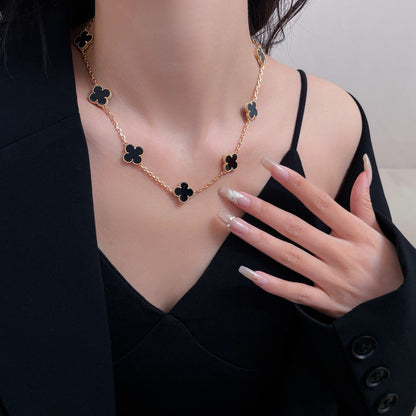 [NOBLE AURA]CLOVER 10 MOTIFS ONYX NECKLACE