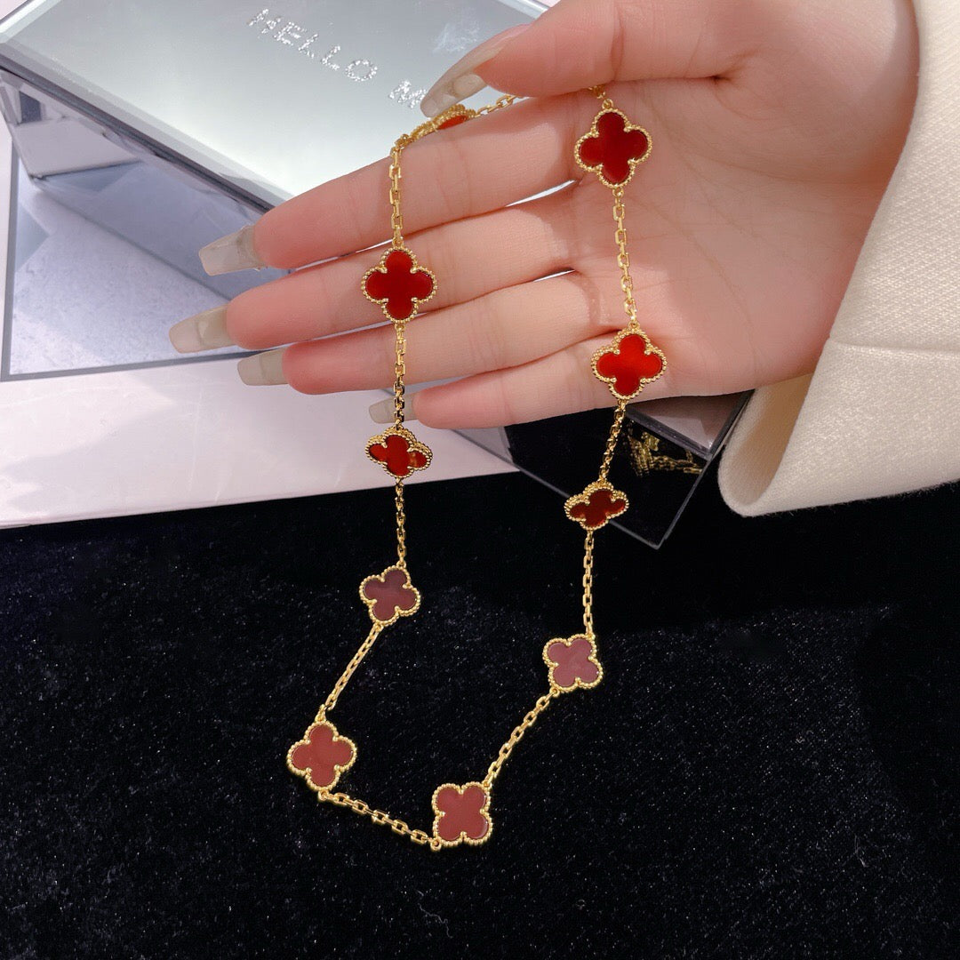 [NOBLE AURA]CLOVER 10 MOTIFS CARNELIAN NECKLACE
