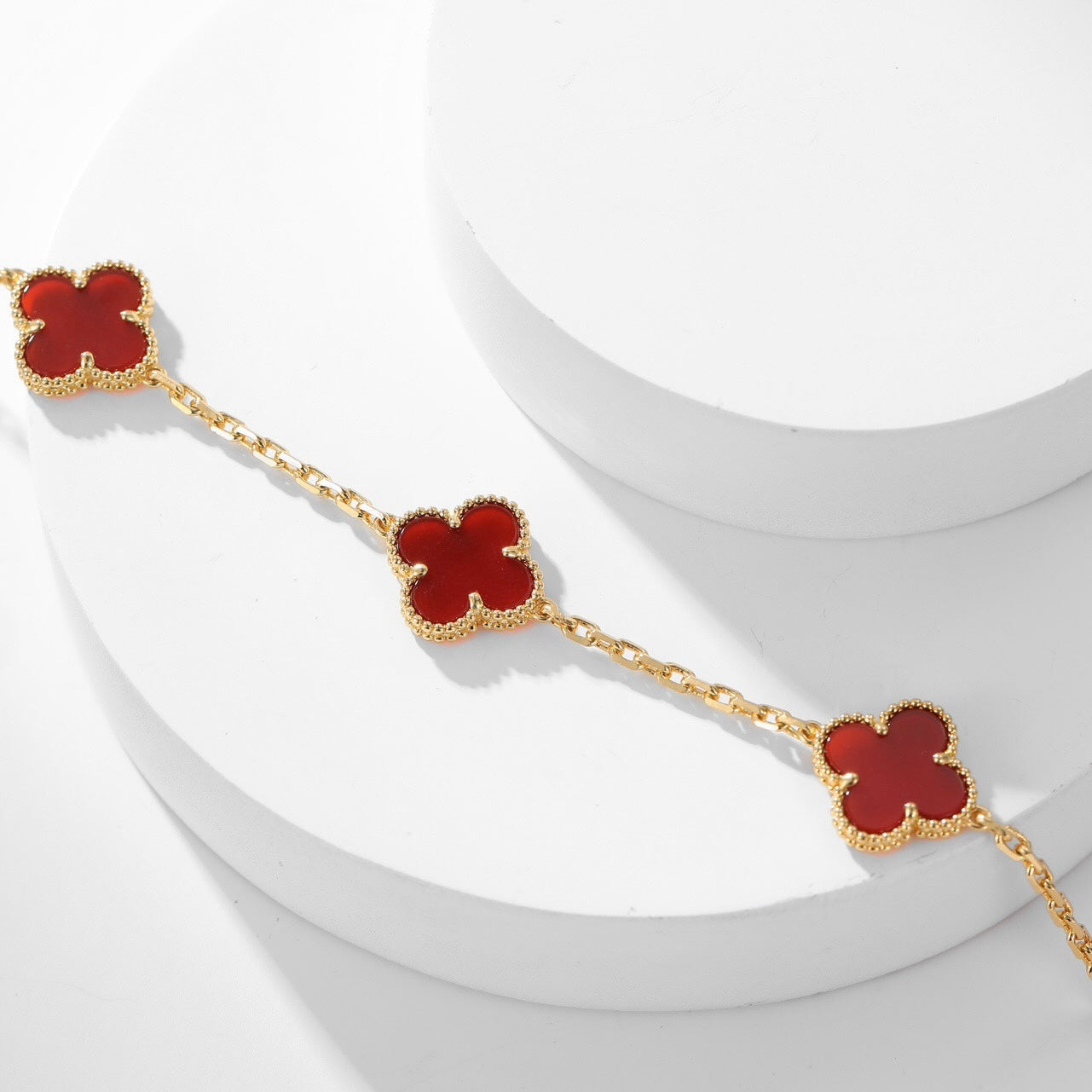 [NOBLE AURA]CLOVER 10 MOTIFS CARNELIAN NECKLACE