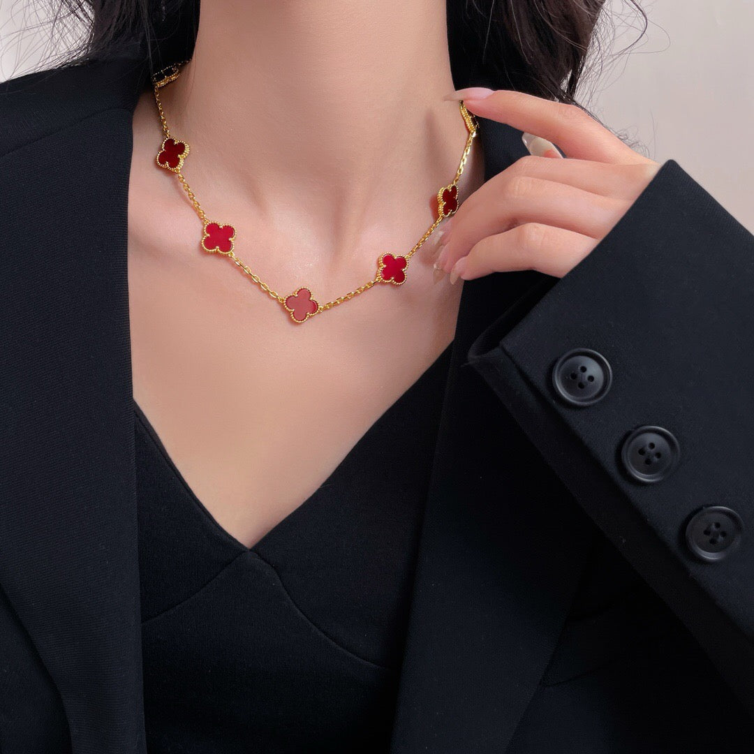 [NOBLE AURA]CLOVER 10 MOTIFS CARNELIAN NECKLACE