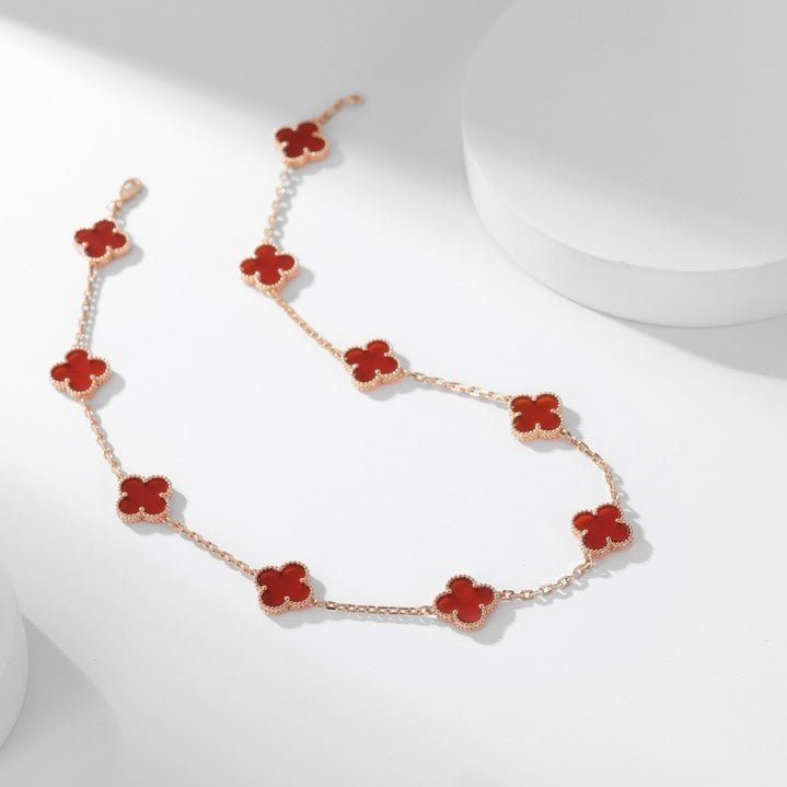 [NOBLE AURA]CLOVER 10 MOTIFS CARNELIAN NECKLACE