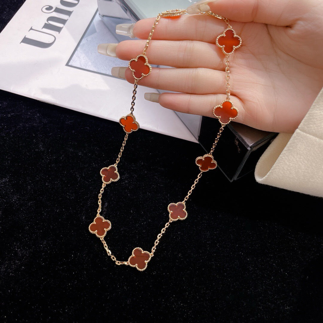 [NOBLE AURA]CLOVER 10 MOTIFS CARNELIAN NECKLACE