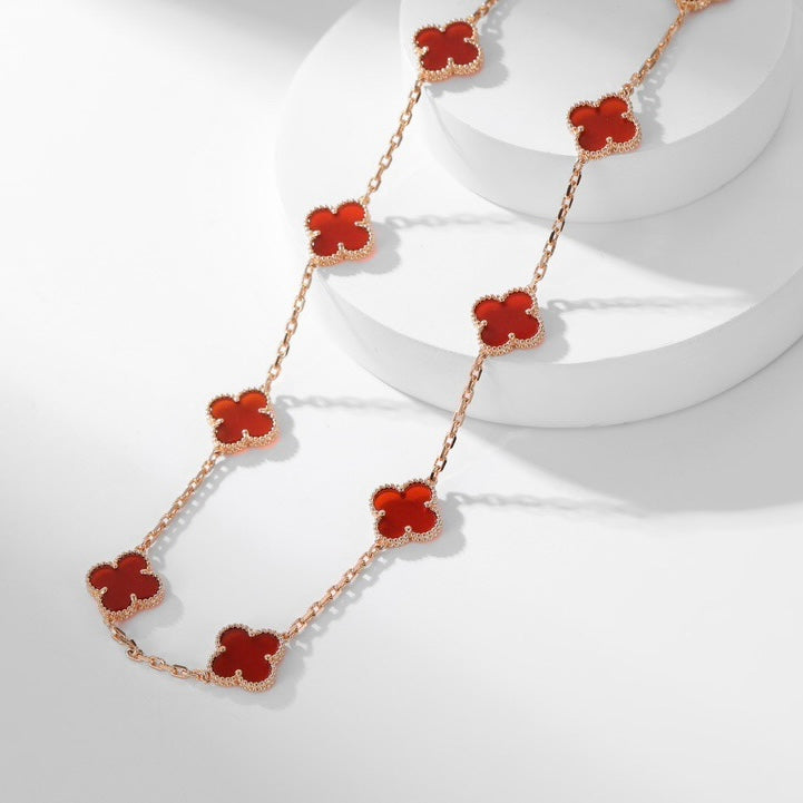[NOBLE AURA]CLOVER 10 MOTIFS CARNELIAN NECKLACE