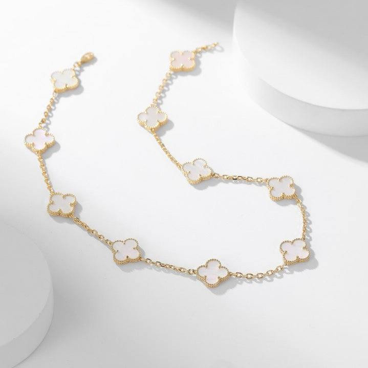[NOBLE AURA]CLOVER 10 MOTIFS WHITE MOTHER OF PEARL NECKLACE