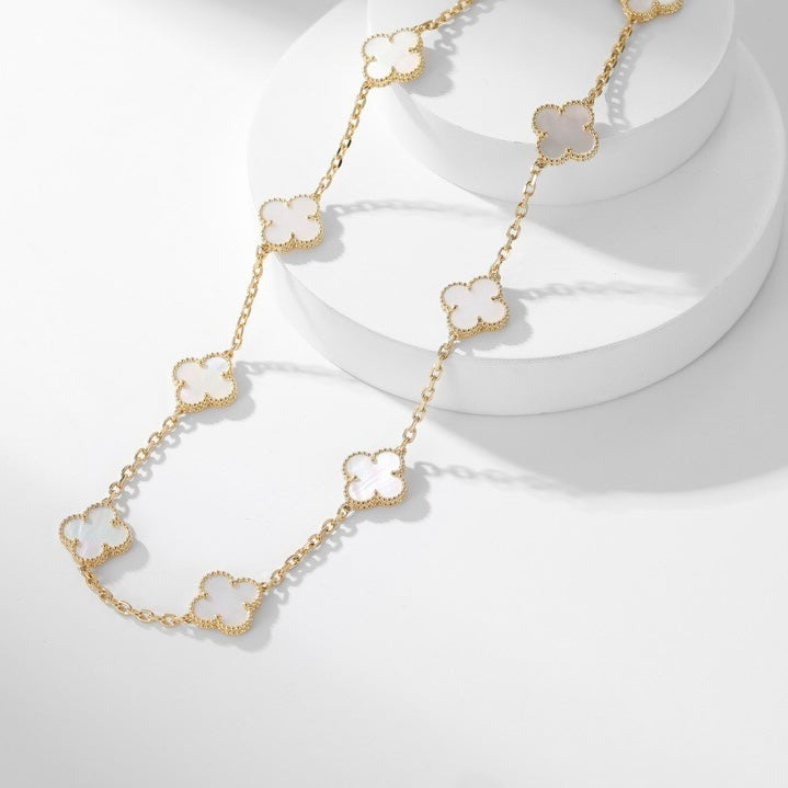[NOBLE AURA]CLOVER 10 MOTIFS WHITE MOTHER OF PEARL NECKLACE