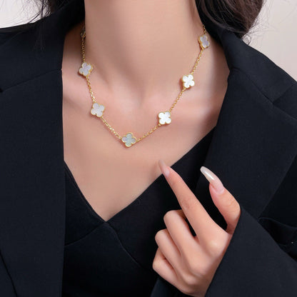 [NOBLE AURA]CLOVER 10 MOTIFS WHITE MOTHER OF PEARL NECKLACE