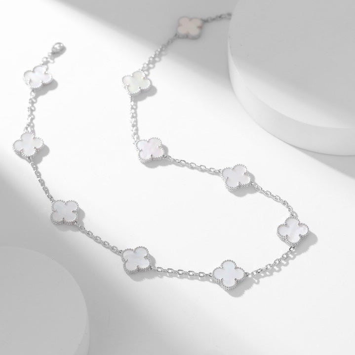 [NOBLE AURA]CLOVER 10 MOTIFS WHITE MOTHER OF PEARL NECKLACE