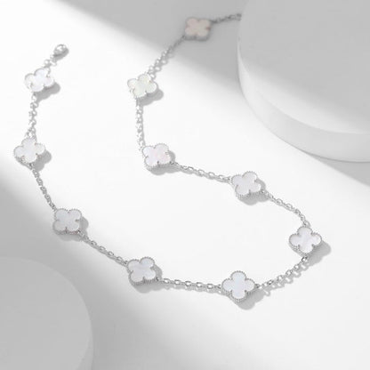 [NOBLE AURA]CLOVER 10 MOTIFS WHITE MOTHER OF PEARL NECKLACE