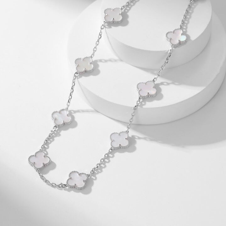 [NOBLE AURA]CLOVER 10 MOTIFS WHITE MOTHER OF PEARL NECKLACE