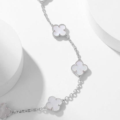 [NOBLE AURA]CLOVER 10 MOTIFS WHITE MOTHER OF PEARL NECKLACE